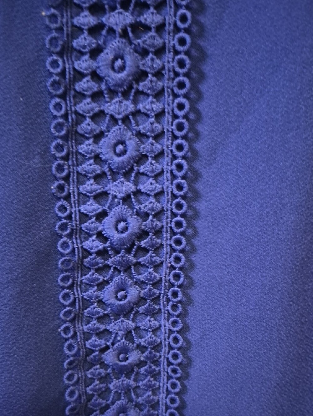 Cable & Gauge Royal Blue Crochet Sleeve Blouse - Picture 4 of 7